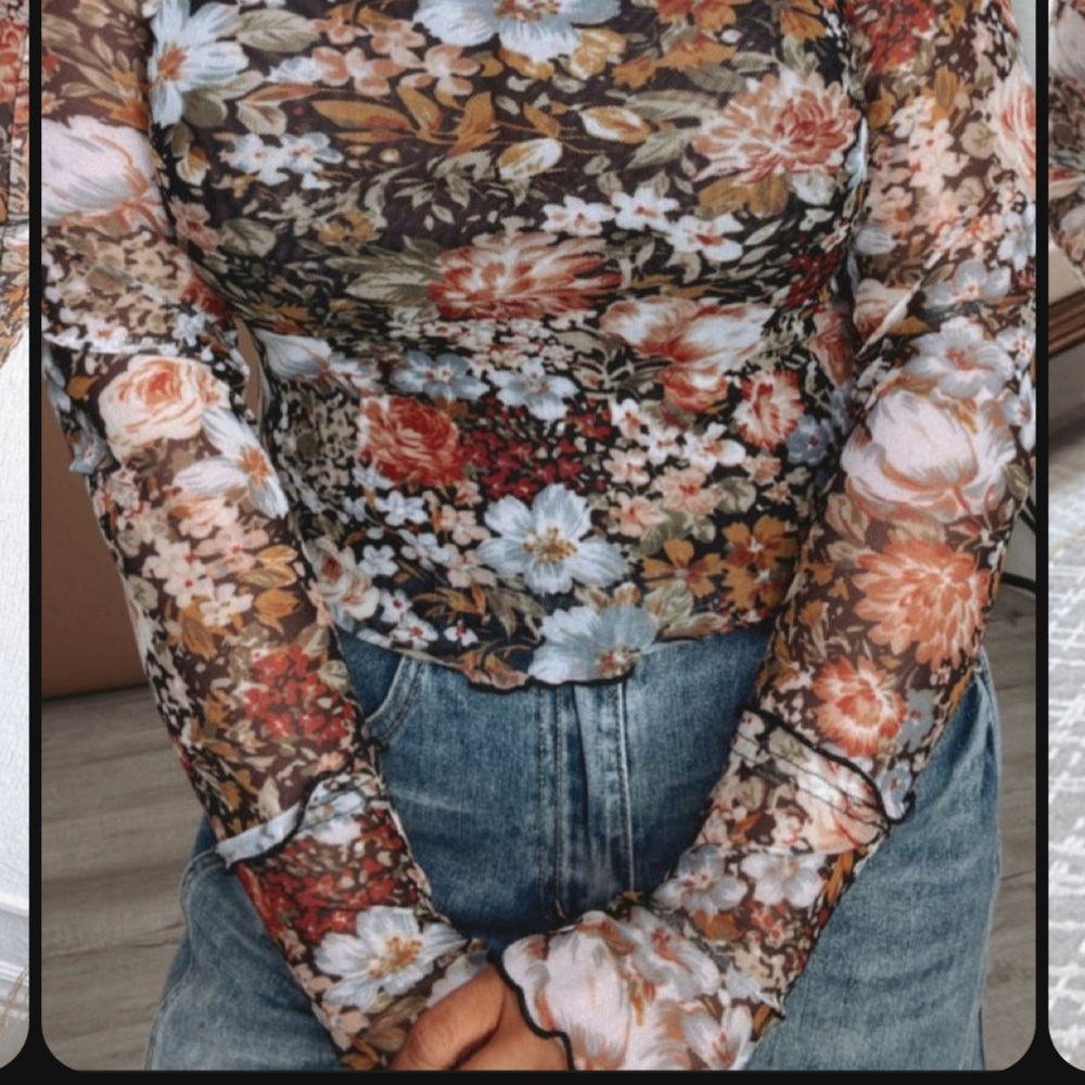 Floral print mesh top